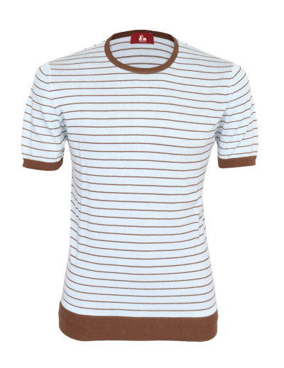 EZZELINO SHORT SLEEVE SWEATER - SKY BLUE & BROWN - COTTON