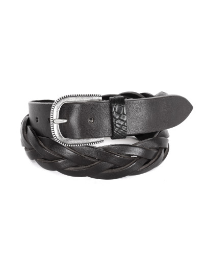 FRATELLI NOVIELLO BRAIDED BELT - BLACK - CALFSKIN & GENUINE CROCODILE