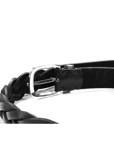 FRATELLI NOVIELLO BRAIDED BELT - BLACK - CALFSKIN & GENUINE CROCODILE