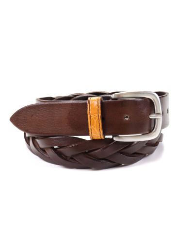 TEMPLATE FRATELLI NOVIELLO BRAIDED BELT - BROWN - CALFSKIN & GENUINE CROCODILE