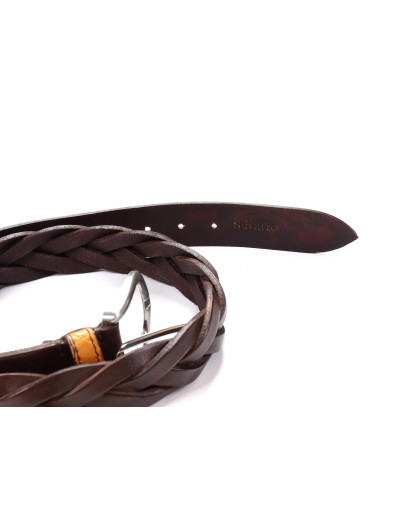 TEMPLATE FRATELLI NOVIELLO BRAIDED BELT - BROWN - CALFSKIN & GENUINE CROCODILE