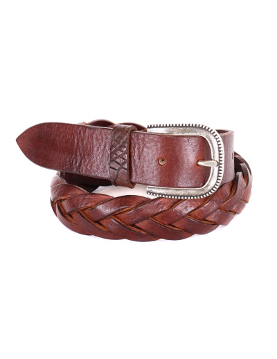 FRATELLI NOVIELLO BRAIDED BELT - BROWN - CALFSKIN & GENUINE CROCODILE