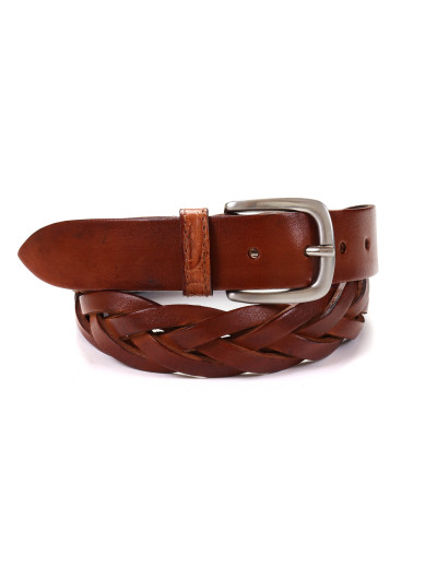 FRATELLI NOVIELLO BRAIDED BELT - COGNAC - CALFSKIN & GENUINE CROCODILE