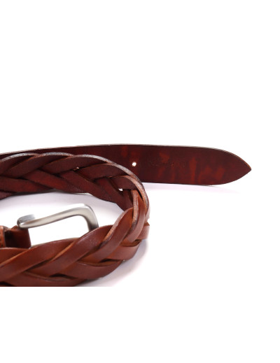 FRATELLI NOVIELLO BRAIDED BELT - COGNAC - CALFSKIN & GENUINE CROCODILE