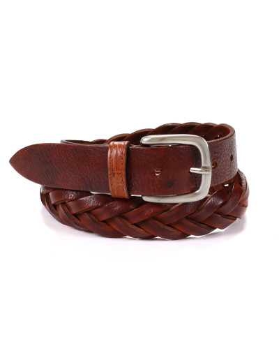 FRATELLI NOVIELLO BRAIDED BELT - BROWN - CALFSKIN & GENUINE CROCODILE