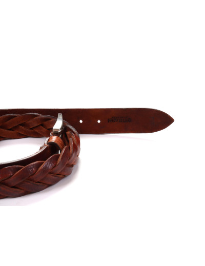 FRATELLI NOVIELLO BRAIDED BELT - BROWN - CALFSKIN & GENUINE CROCODILE