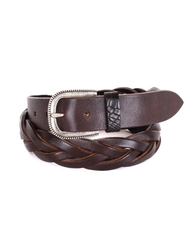 FRATELLI NOVIELLO BRAIDED BELT - DARK BROWN - CALFSKIN & GENUINE CROCODILE