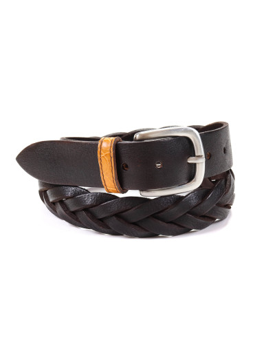 FRATELLI NOVIELLO BRAIDED BELT - DARK BROWN - CALFSKIN & GENUINE CROCODILE