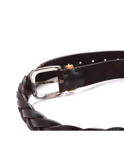 FRATELLI NOVIELLO BRAIDED BELT - DARK BROWN - CALFSKIN & GENUINE CROCODILE