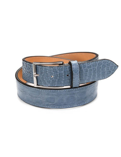FRATELLI NOVIELLO BELT - LIGHT BLUE - GENUINE CROCODILE SKIN