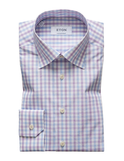 ETON DRESS SHIRT - WHITE, BLUE & PURPLE - COTTON