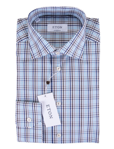 ETON DRESS SHIRT - WHITE, BLUE & BROWN - COTTON Default