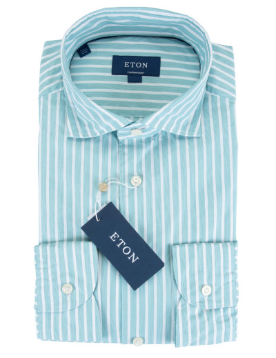 ETON DRESS SHIRT - GREEN & WHITE - COTTON Default