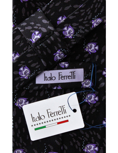 ITALO FERRETTI TIE / BLACK & PURPLE / FISH PATTERN