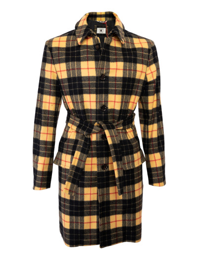 KIRED "DON" BELTED OVERCOAT - YELLOW, BLACK & RED - MARLING & EVANS WOOL