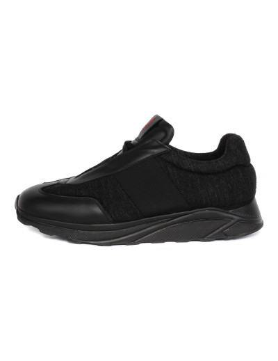 KITON KNT SNEAKERS - PLUS ONE SPECIAL EDITION - BLACK - LEATHER & CASHMERE