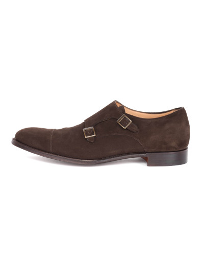 JOSEPH CHEANEY DOUBLE MONK SHOES - CALFSKIN SUEDE - DARK BROWN