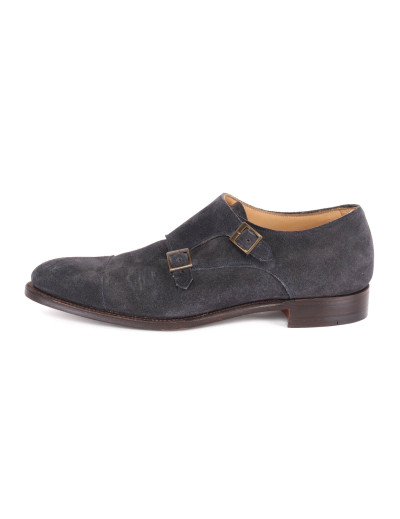 JOSEPH CHEANEY DOUBLE MONK SHOES - CALFSKIN SUEDE - BLUE