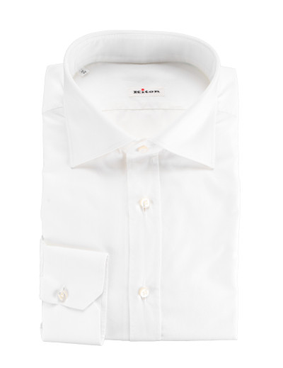 Kiton dress shirt solid white twill handmade Napoli