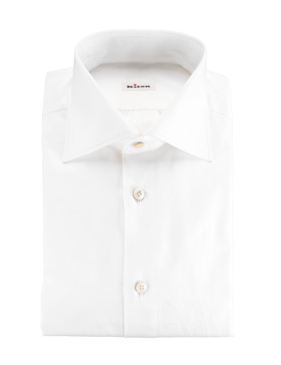 Kiton dress shirt solid white twill handmade Napoli