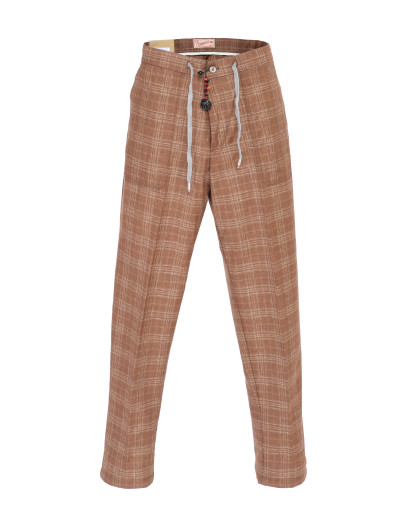 MARCO PESCAROLO PANTS - BROWN - STRETCH WOOL, COTTON & SILK