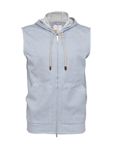 MARCO PESCAROLO SLEEVELESS HOODIE JACKET - SKY BLUE - COTTON