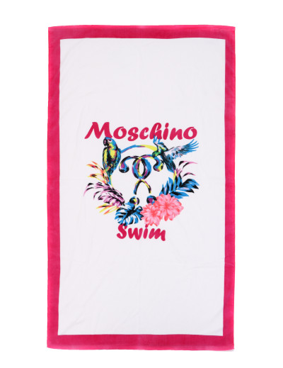 MOSCHINO SWIM BEACH TOWEL - WHITE - COTTON